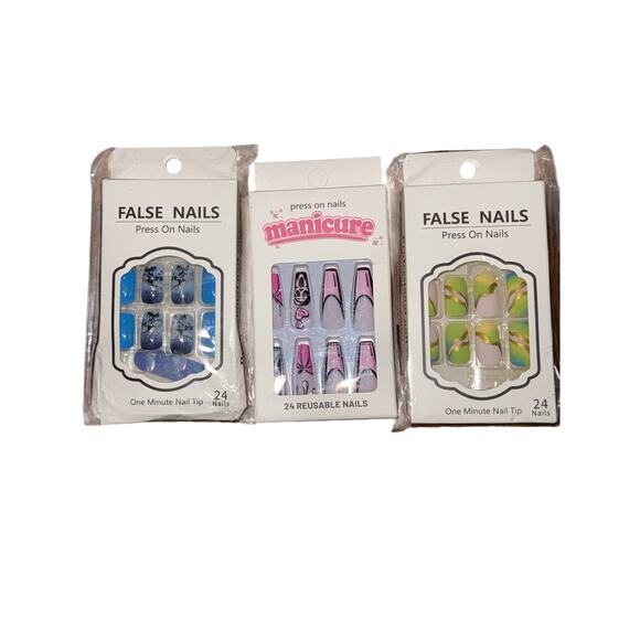 New Press On Nails Bundle of 3 Ghostface Horror Blue & Green Marble Reusable - Picture 7 of 16